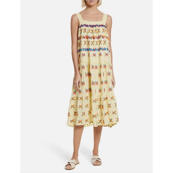 All Things Mochi Remi 100% Linen Embroidered Midi Dress - Picture 1 of 11